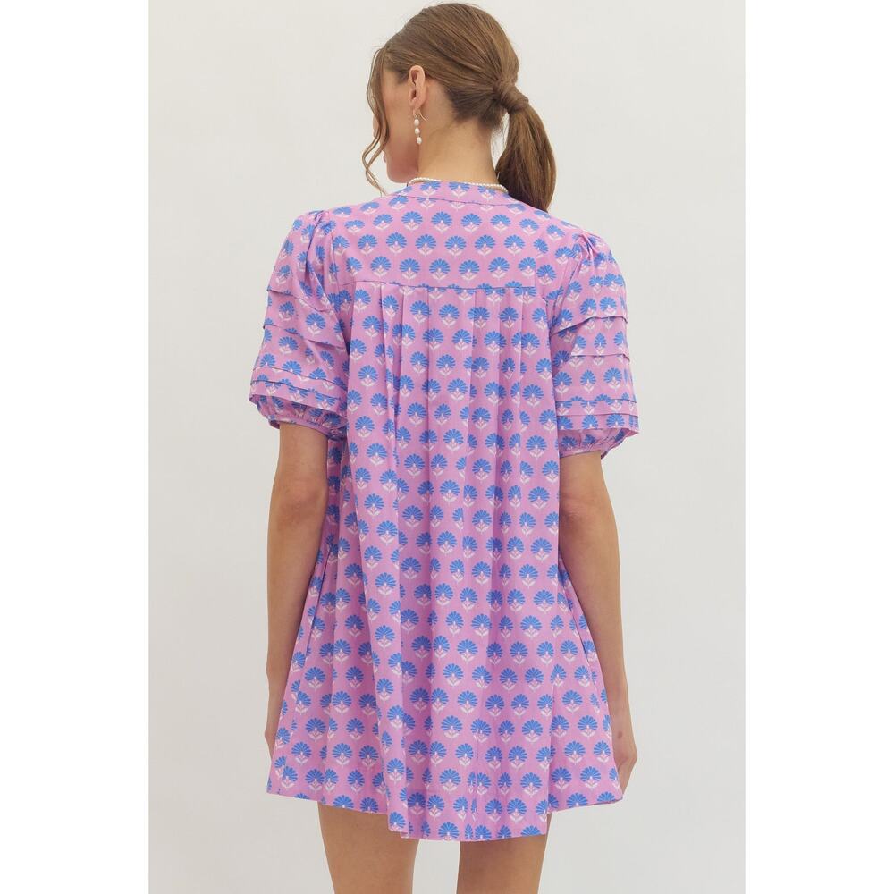 Entro NWT Purple Cotton Babydoll Mini Dress with Puff Sleeves Sz M - Picture 5 of 10